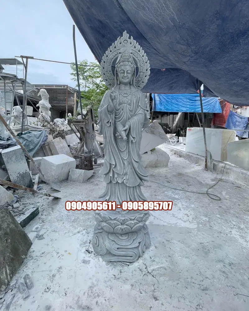Tượng Quan Âm Đá Trắng Cao 1m5
