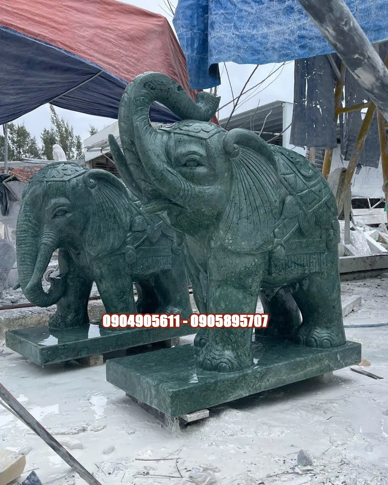 Tượng Voi Đá Xanh Đôi Cao 1m5