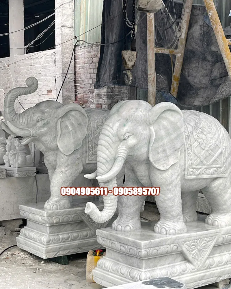 tượng voi đá trắng 1m5
