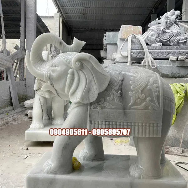 tượng voi đá trắng nguyên khối