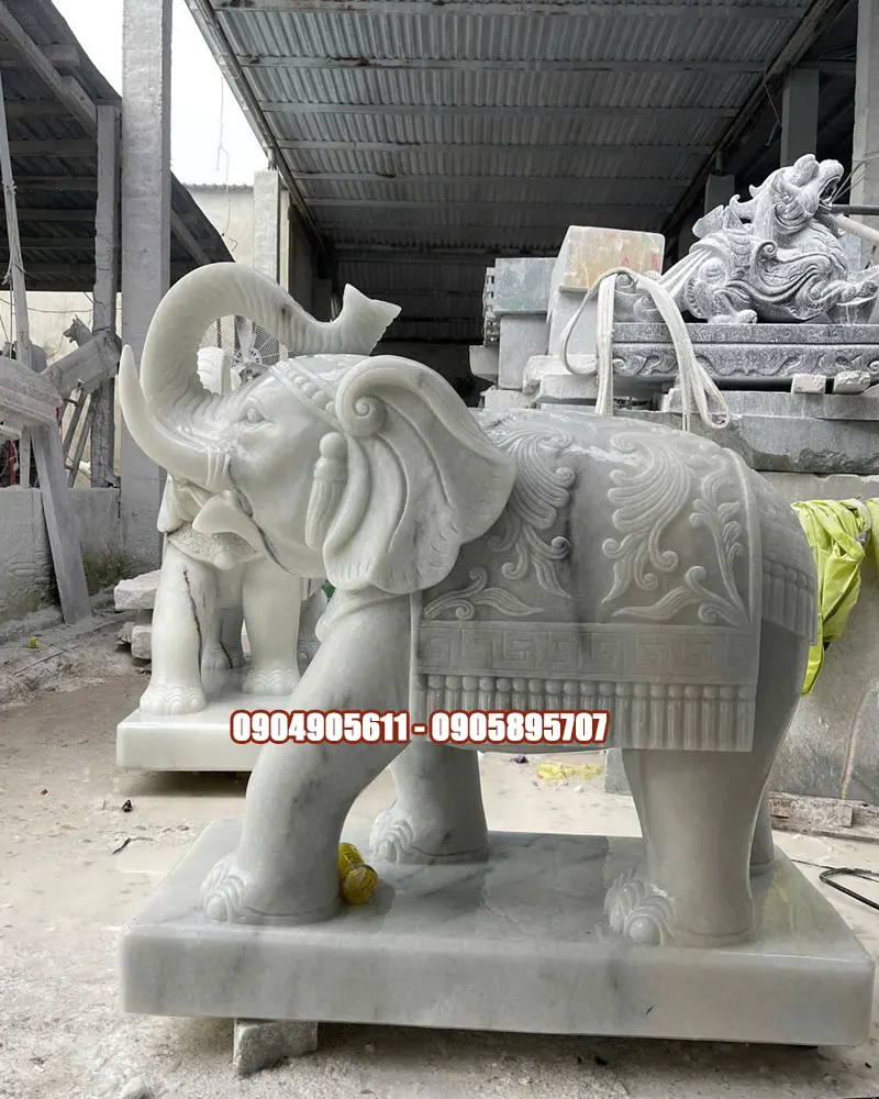 Tượng Voi đá trắng nguyên khối 1m